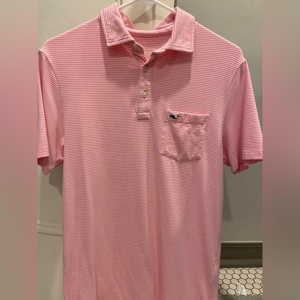 Vineyard Vines Cotton Pink White Striped Polo Shirt XS Men’s